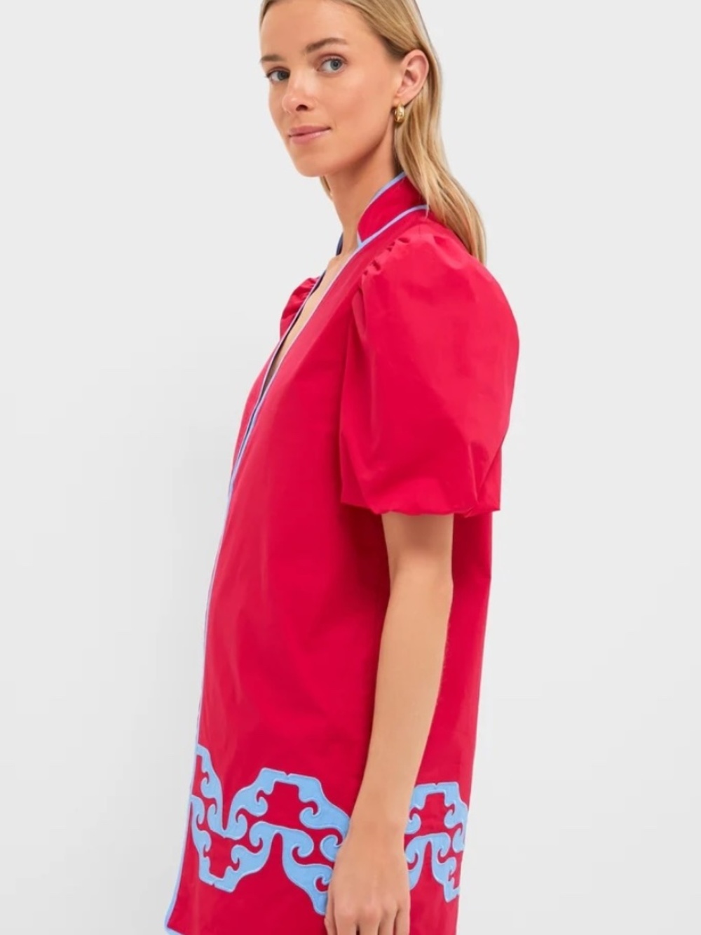 Tuckernuck Hyacinth House Red & Cornflower Blue Embroidered Arem Caftan - Picture 3 of 4